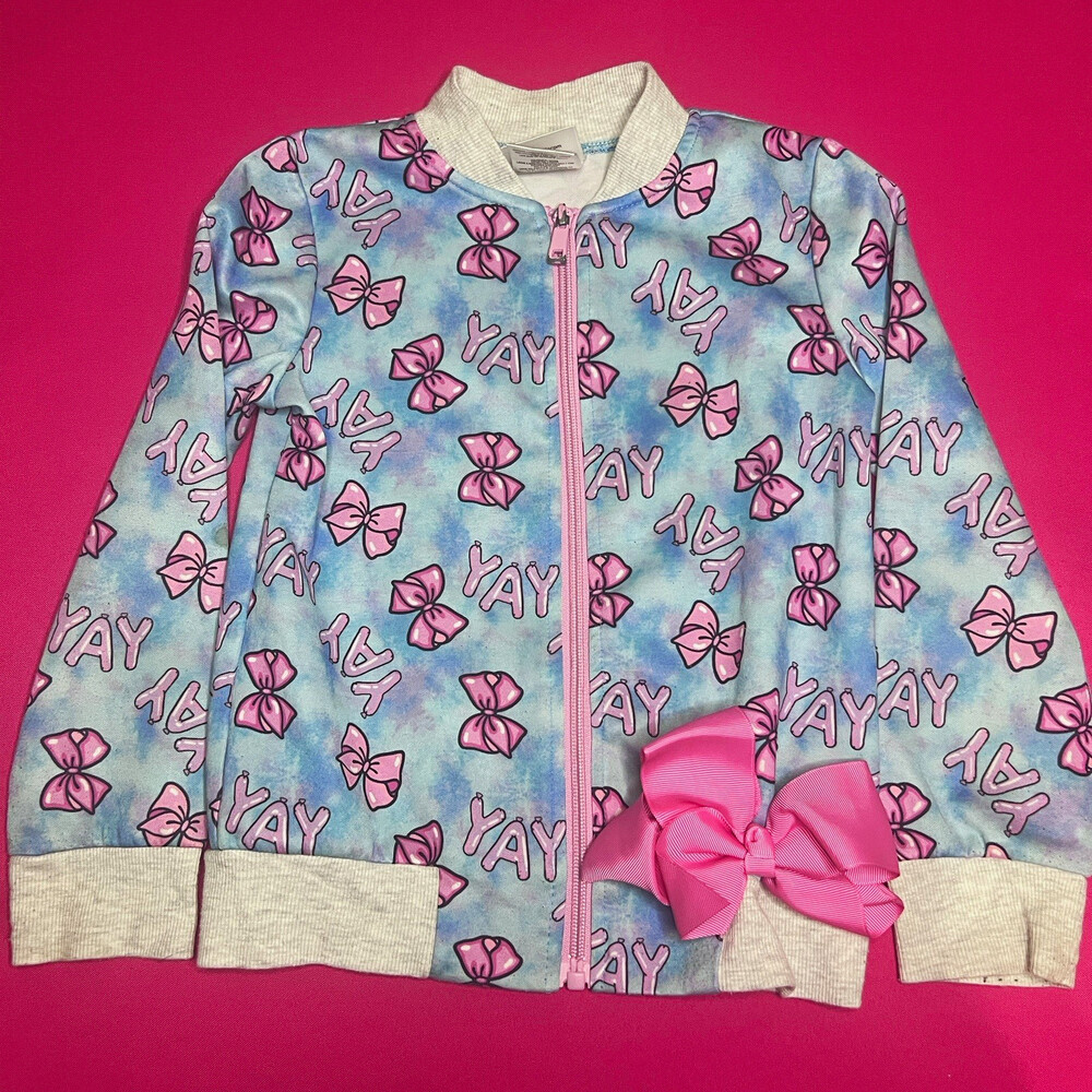 Nickelodeon JoJo Siwa Girls XS Blue Pink Full Zip Hooded Bow Graphic Hoodie